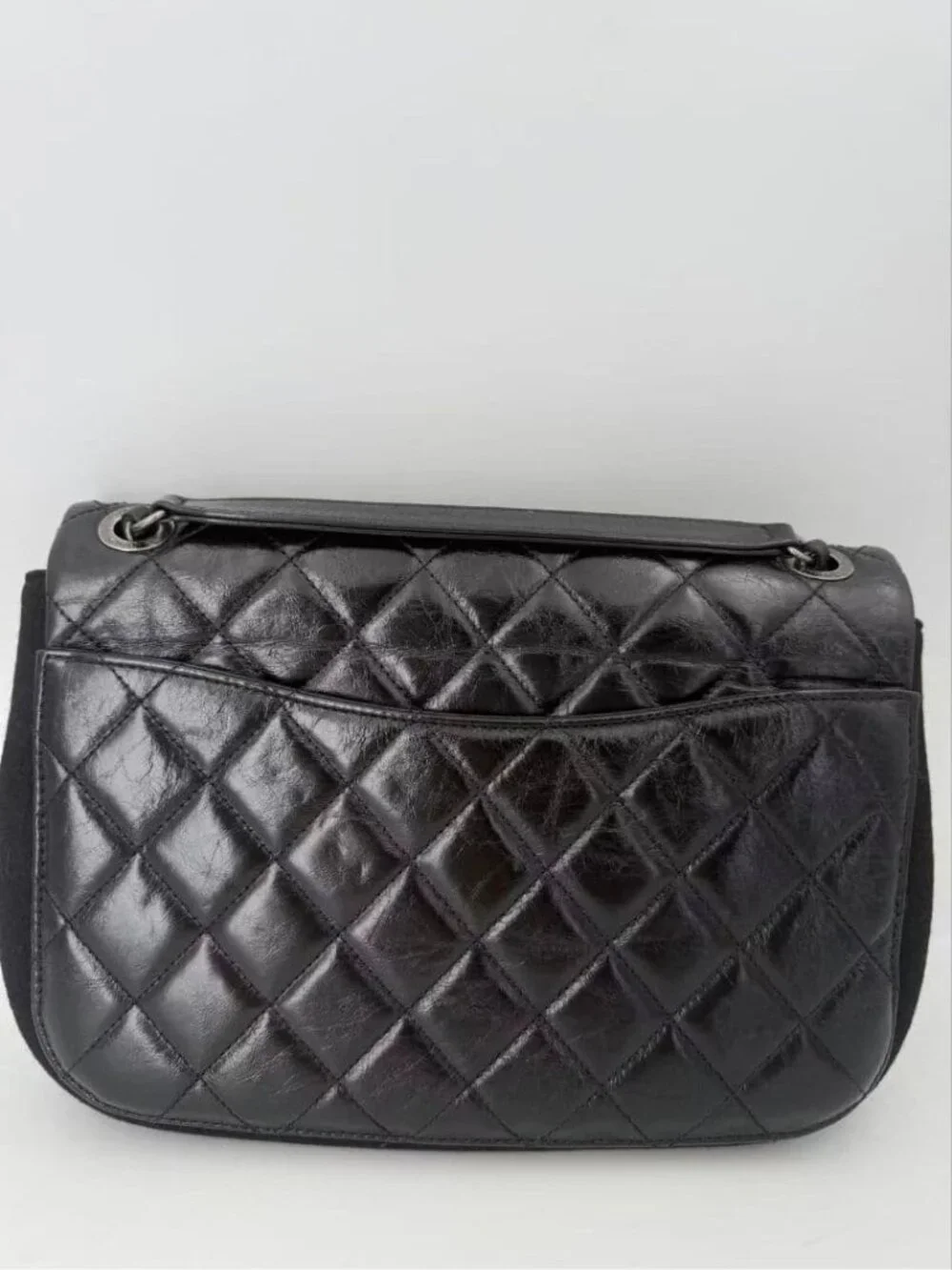 Chanel Leather Wool Felt Quilted Flap Bag